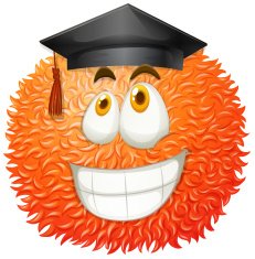 Fluffy ball with graduation cap