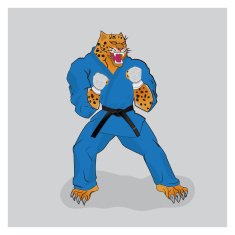 Martial arts fighter leopard in the blue gi