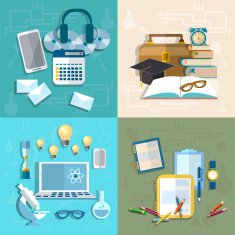 Education online learning student research knowledge icon set