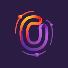 O letter one line with atoms orbits colorful logo
