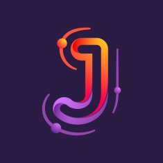 J letter one line with atoms orbits colorful logo