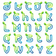 Eco letters set with green leaves and water waves N2