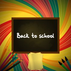 Back to school colorful background with blackboard pencils and text