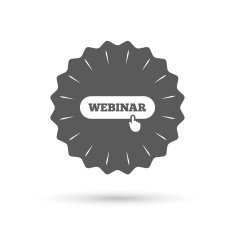 Webinar with hand pointer sign icon Web study