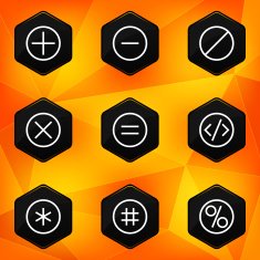 Symbol Hexagonal icons set on abstract orange background