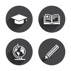 Pencil and open book signs Graduation cap icon N22