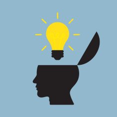bright light bulb on top of opened human head