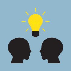 bright light bulb on top of human heads