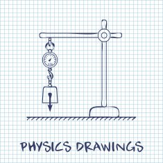 Loaded dynamometer scale physics drawing on paper sheet background