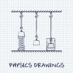Hanging objects on rope Physics drawing paper sheet background