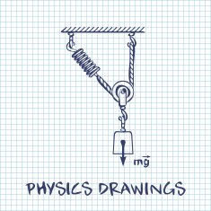 Loaded Movable Pulleys with spring physics drawing on paper sheet N2