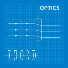 Infographic Physics Geometrical optics on blueprint background Vector illustration