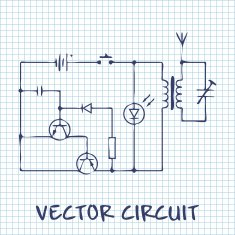 electronic circuit scheme on white squared paper sheet background