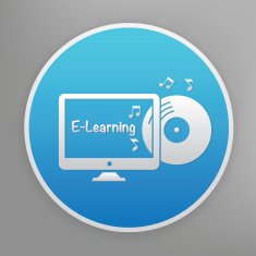 E-learning icon on blue background clean vector