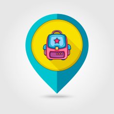 School Backpack flat mapping pin icon