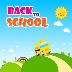 Back to school text bus on the green field