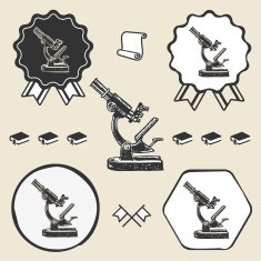 Old vintage microscope symbol emblem label collection