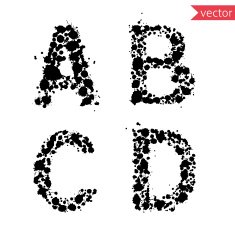 decorative letters A B C D made from ink blots