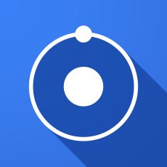 Long shadow icon with an atom