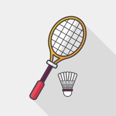 badminton racket and ball flat icon with long shadow eps10 N3