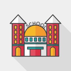 School building flat icon with long shadow eps10 N9