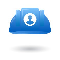 Blue work helmet wit a student avatar sign