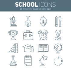 Set of school thin lined flat icons with education elements N2