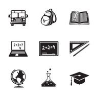 School education monochrome icons set with - globe notebook blackboard
