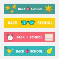 Back to school banner set Bell alarm clock glasses books N2