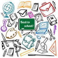 Blackboard and school supplies icons
