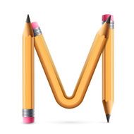 3d yellow pencil alphabet M