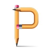 3d yellow pencil alphabet P