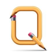 3d yellow pencil alphabet Q