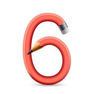 3d pink pencil number 6