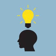 bright light bulb on top of human head