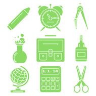 Black school goods green linear icons Part 1