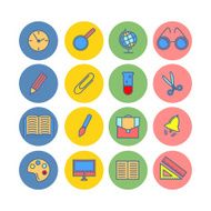 Color set of flat icons Back to school School supplies N2