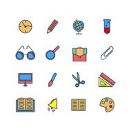 Color set of line icons Back to school School supplies