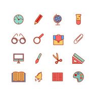 Color set of line icons Back to school School supplies N2