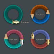 Stylish icons of pencils and writing pens