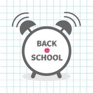 Alarm cloack chalk text Exercise book Back to school Flat