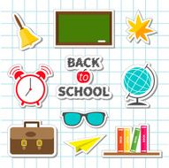 Back to school icon set Exercise book background Sticker Flat