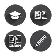 Pencil and open book signs Graduation cap icon N25