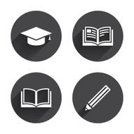 Pencil and open book signs Graduation cap icon N27