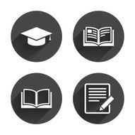 Pencil and open book signs Graduation cap icon N29