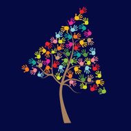 Tree with colorful hand prints vector background