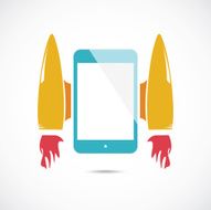 Cartoon rocket with mobile phone