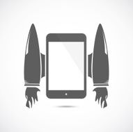 Cartoon rocket with mobile phone N2