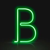 3d green neon light letter B