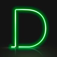 3d green neon light letter D